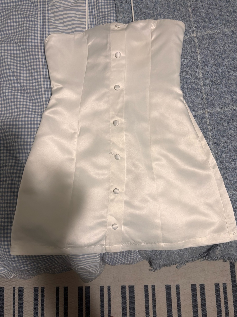 Peppermayo White Satin Strapless Button-Front Mini Dress - Picture 1 of 4